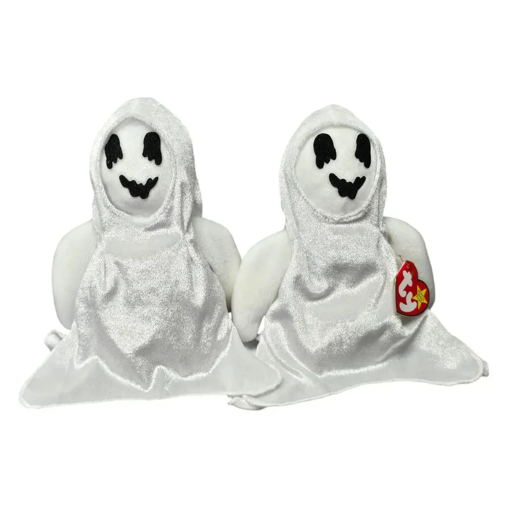 TY Beanie Babies Collection Sheets Hooded Ghost Halloween Pair Beanbag Plush